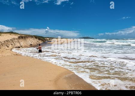 Praia do Campeche beach at Campeche, Florianopolis, Santa Catarina in Brazil. Beautiful summer day on beach. Stock Photo