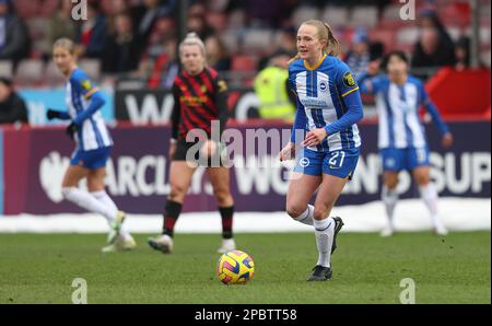 Crawley, UK. 12th Mar, 2023. Brighton's Zoe Morse during the FA Women's Super League match between Brighton & Hove Albion and Manchester City at the Broadfield Stadium. Credit: James Boardman/Alamy Live News Stock Photo