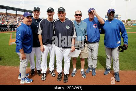 Seattle Mariners, from left, Dan Wilson, Ichiro Suzuki, Raul