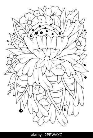 Flower page coloring book for children and adults. Floral ornament. Vector illustration. Stock Photo