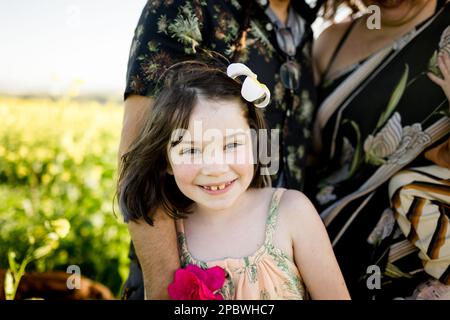 Close Up of Seven Year Old in Field in San Diego Stock Photo
