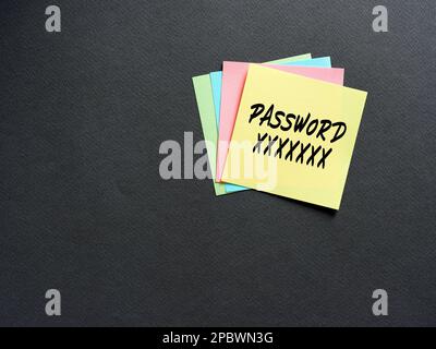 Note paper with the word password. Password management, internet cyber security concept. Stock Photo