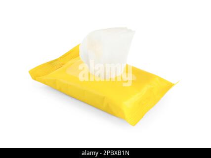 Wet wipes flow pack isolated on white Stock Photo