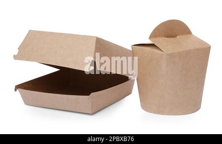 Paper boxes on white background. Containers for food Stock Photo