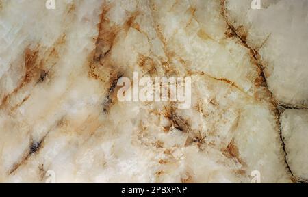 Large texture of marble slab in warm milky tones with rusty streaks Stock Photo