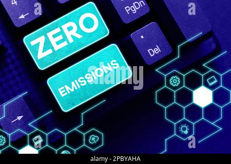 Handwriting text Zero Emissions. Business approach emits no waste products that pollute the environment Stock Photo