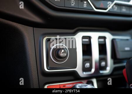 Car dashboard cigarette lighter. Close up shot, no peopl. Stock Photo