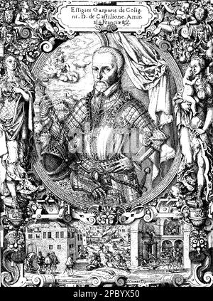 Gaspard de Coligny was a 16th-century French nobleman and admiral who played a pivotal role in the French Wars of Religion. He was a Huguenot leader and advocate for religious toleration, but was ultimately assassinated during the St. Bartholomew's Day massacre Stock Photo