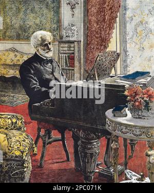 The Italian composer Giuseppe Verdi in his study in Milano - 1899 by Achille Beltrame Stock Photo