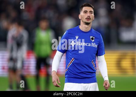 Turin, Italy, March 12, 2023, Filip Djuricic of Uc Sampdoria during warm up before  the Serie A match beetween Juventus Fc and Uc Sampdoria at Allianz Stadium on March 12, 2023 in Turin, Italy . Stock Photo