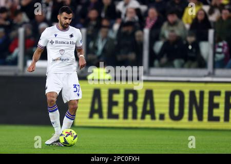 Turin, Italy, March 12, 2023, Mehdi Leris of Uc Sampdoria controls the ball during the Serie A match beetween Juventus Fc and Uc Sampdoria at Allianz Stadium on March 12, 2023 in Turin, Italy . Stock Photo