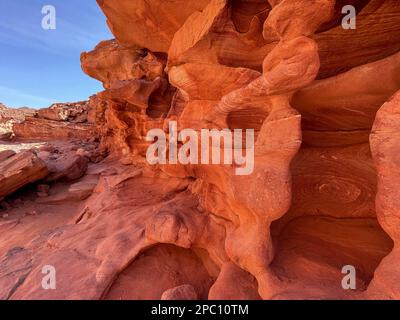 Colored Salam canyon in the Sinai Peninsula, beautiful curved limestone stones. Stock Photo