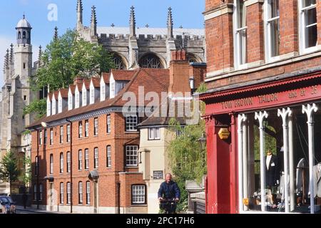 The High Street featuring Tom Brown Tailors and Eton College Chapel, Eton near Windsor, Berkshire, England. Circa 1990's Stock Photo