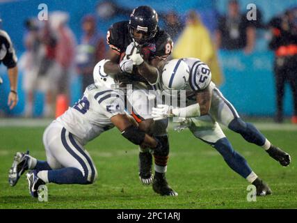 Indianapolis Colts' Gary Brackett (58) celebrates a Chicago Bears turnover  in the first half against the Chicago Bears in the Super Bowl XLI football  game at Dolphin Stadium in Miami on Sunday,