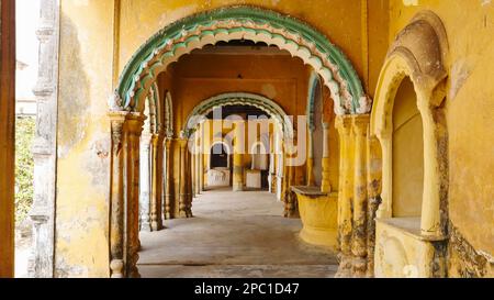 Inside View of Nashepur Rajbari, Built by King Kirti Chandra Singha Bahadur in 1865, Murshudabad, West Bengal, India. Stock Photo