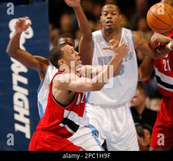 Portland Trail Blazers guard Brandon Roy looks on against the Denver  Nuggets in the first quarter of an NBA basketball game in Denver on  Thursday, April 1, 2010. (AP Photo/David Zalubowski Stock