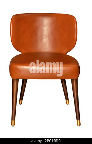 Leather chair with soft brown leather upholstery, isolated on white background. Stock Photo