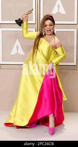 Ruth E. Carter, winner of the award for Best Costume Design for 'Black Panther: Wakanda Forever,' appears backstage with her Oscar during the 95th annual Academy Awards at Loews Hollywood Hotel in the Hollywood section of Los Angeles on Sunday, March 12, 2023. Photo by John Angelillo/UPI Stock Photo