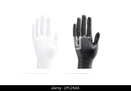 Blank black and white rubber gloves palm mockup, side view Stock Photo