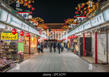 Tokyo, Japan - October 26, 2017 : tourist walking at Nakamise Shopping Street by night Stock Photo