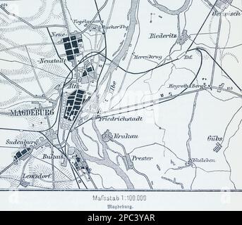 City map of Magdeburg on the Elbe and its surroundings, Magdeburg, Saxo-Thuringia, Eastern Germany, Central Europe Stock Photo