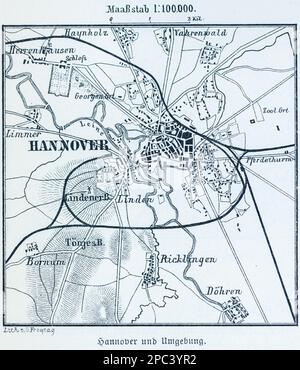 City map of Hanover on the Leine and its surroundings, Hanover, Lower Saxony, Northern Germany, Central Europe Stock Photo