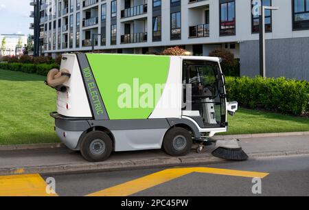 Full electric street vacuum cleaner sweeper machine Stock Photo