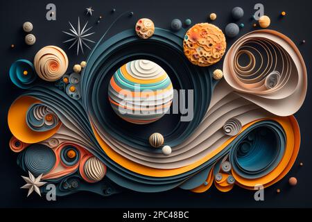 abstract paper quilling space, spacetime and constellations, stars and  planets. Creative and beautiful patterns of celestial bodies. Sun, moon,  earth Stock Photo - Alamy