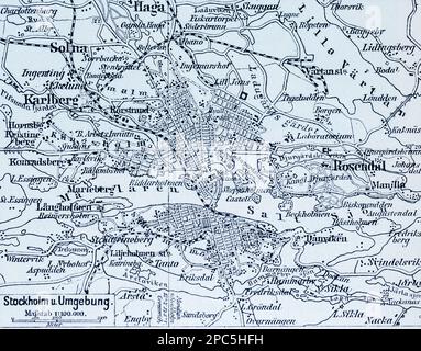 City map of Stockholm and its surroundings, Stockholm, capital of Sweden, Northern Europe, illustration 1896 Stock Photo