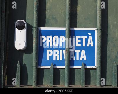 proprieta privata translation private property sign on a gate Stock Photo