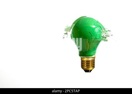 green bulb breaking on white background Stock Photo
