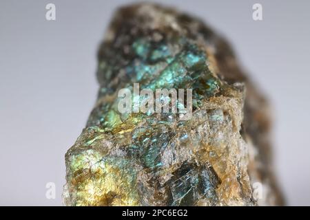 Uncut rough crystals of colorful mineral called labradorite, also known as spectrolite, famous lapidary gemstone Stock Photo