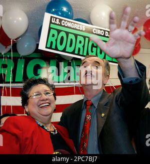 Democratic candidate Ciro Rodriguez celebrates celebrates with his