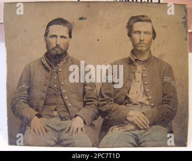 Two unidentified soldiers in Union uniforms. Liljenquist Family Collection of Civil War Photographs , pp/liljunion. United States, Army, People, 1860-1870, Soldiers, Union, 1860-1870, Military uniforms, Union, 1860-1870, United States, History, Civil War, 1861-1865, Military personnel, Union. Stock Photo