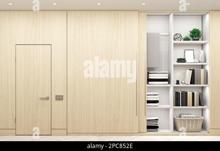 Modern wooden wardrobe and minimalist doors furniture Stock Photo