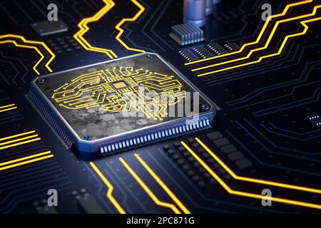 Computer circuit board socket in the form of the human brain. 3D ...