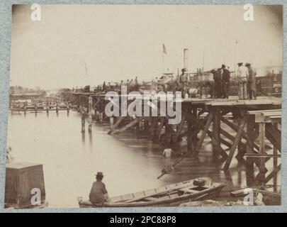 Temporary bridge across Pamunkey River, Virginia, near White House Landing. No. B1270, Title from item, Mounted with 5 other photographs, Gift; Col. Godwin Ordway; 1948. United States, History, Civil War, 1861-1865, United States, Virginia, Pamunkey River. Stock Photo