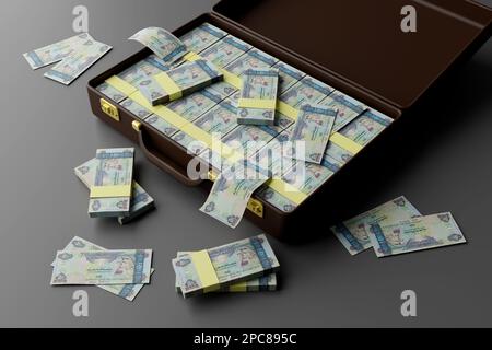 United Arab Emirates Currency Notes Dirham AED 500 in a Briefcase - 3D Illustration Render Stock Photo