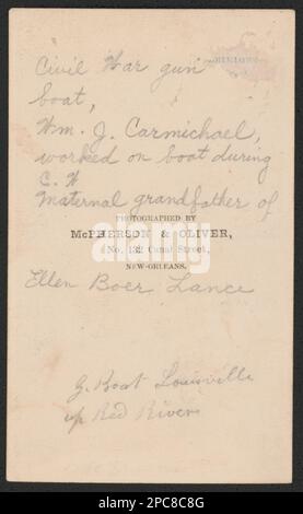 Ironclad gunboat USS Louisville on the Red River / Photographed by McPherson & Oliver, No. 132 Canal Street, New Orleans.. Liljenquist Family Collection of Civil War Photographs , pp/liljpaper. United States, Navy, Equipment & supplies, 1860-1870, Armored vessels, Union, 1860-1870, Gunboats, Union, 1860-1870, United States, History, Civil War, 1861-1865, Red River (Tex.-La.), 1860-1870. Stock Photo