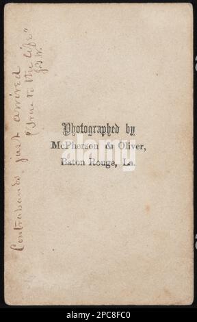 Two unidentified escaped slaves wearing ragged clothes / Photographed by McPherson & Oliver, Baton Rouge, La.. Liljenquist Family Collection of Civil War Photographs , pp/liljpaper. African Americans, Economic & social conditions, 1860-1870, Fugitive slaves, 1860-1870, United States, History, Civil War, 1861-1865, African Americans. Stock Photo