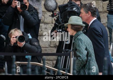 Westminster, London, UK. 13th March 2023.  HRH, Princess Anne, The Princess Royal and Vice Admiral Sir Tim Laurence, attend a service for Commonwealth Day at Westminster Abbey. Photo by Amanda Rose/Alamy Live News Stock Photo