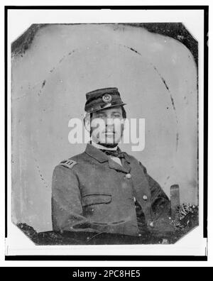 Unidentified Union officer, half-length portrait, facing front. Title devised by Library staff, In: Adolph Metzner photograph album ., no. 78, Color laser copy reference surrogate, showing front and back of photo, filed with finding aids for LOT 8751 in P&P Reading Room. United States, History, Civil War, 1861-1865, Military officers, Union. Stock Photo