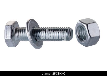 Bolt, washer and nut isolated on white with clipping path included Stock Photo