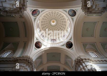 Interior view of the Duomo of Urbino, Italy, neoclassical cathedral church dedicated to the assumption of the Virgin Mary. Detail of the dome Stock Photo