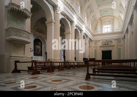 Interior view of the Duomo of Urbino, Italy, neoclassical cathedral church dedicated to the assumption of the Virgin Mary Stock Photo