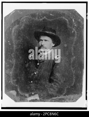 Unidentified Union officer, half-length portrait, facing front. Title devised by Library staff, In: Adolph Metzner photograph album ., no. 75, Color laser copy reference surrogate, showing front and back of photo, filed with finding aids for LOT 8751 in P&P Reading Room. United States, History, Civil War, 1861-1865, Military officers, Union. Stock Photo