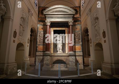 Urbino, Italy - January 11, 2023: Fake tomb of Raphael Sanzio in Urbino, birthplace of the painter, perfect copy of the original in Rome, madein 2020 Stock Photo