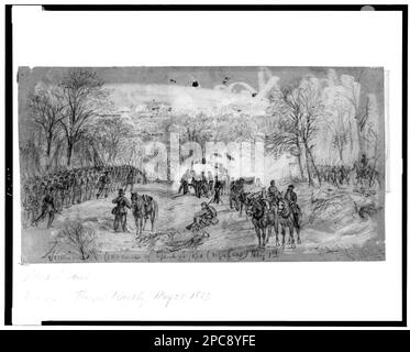 Victorious Advance of Genl. Sykes (regulars) May 1st. Morgan collection of Civil War drawings. Sykes, George, 1802-1880, Military service, Chancellorsville, Battle of, Chancellorsville, Va, 1863, Troop movements, 1860-1870, United States, History, Civil War, 1861-1865, Campaigns & battles, United States, Virginia, Chancellorsville , V Corps, 2nd Division. Stock Photo