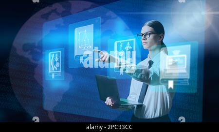 Young male student using laptop, studying remotely, online learning Stock Photo