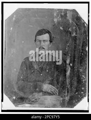 Unidentified Union officer, half-length portrait, facing front. Title devised by Library staff, In: Adolph Metzner photograph album ., no. 79, Color laser copy reference surrogate, showing front and back of photo, filed with finding aids for LOT 8751 in P&P Reading Room. United States, History, Civil War, 1861-1865, Military officers, Union. Stock Photo